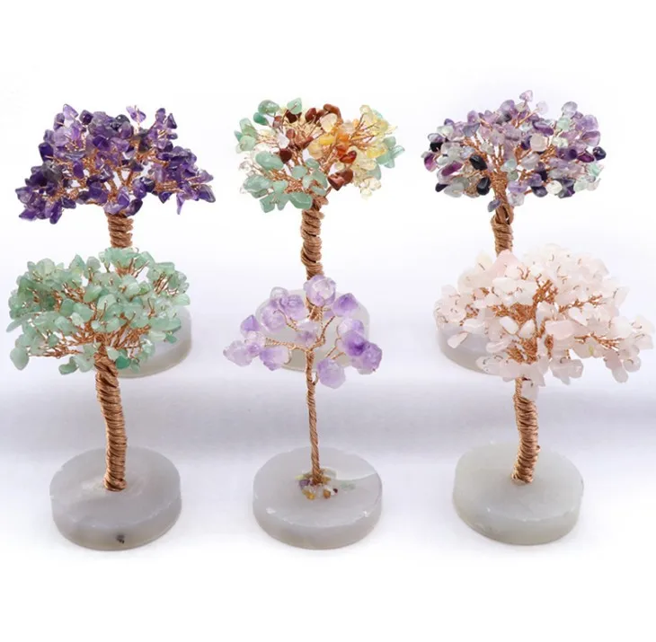 Colorful crystal agate tree of life agate original stone base crafts