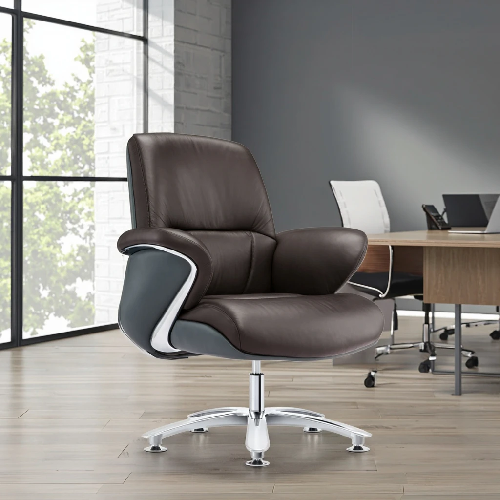 Executive Fixed Base Chair Removable Headrest Aluminum Trim Corporate Lobby Furnishing 4
