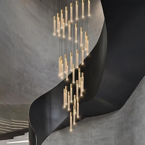 Modern Remote Control Long Staircase Hanging Chandelier Led Pendant Light for Hotel Living Room Staircase