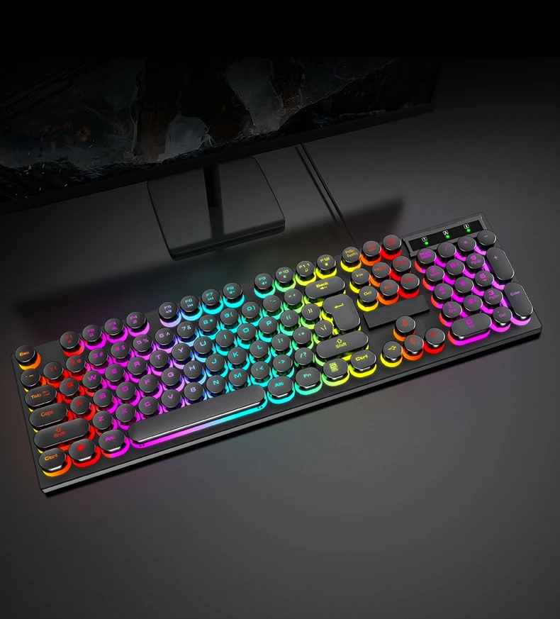 104 Keys Round Keycaps Gaming Keyboard Mouse Combo Gamer Keyboard Wired ...