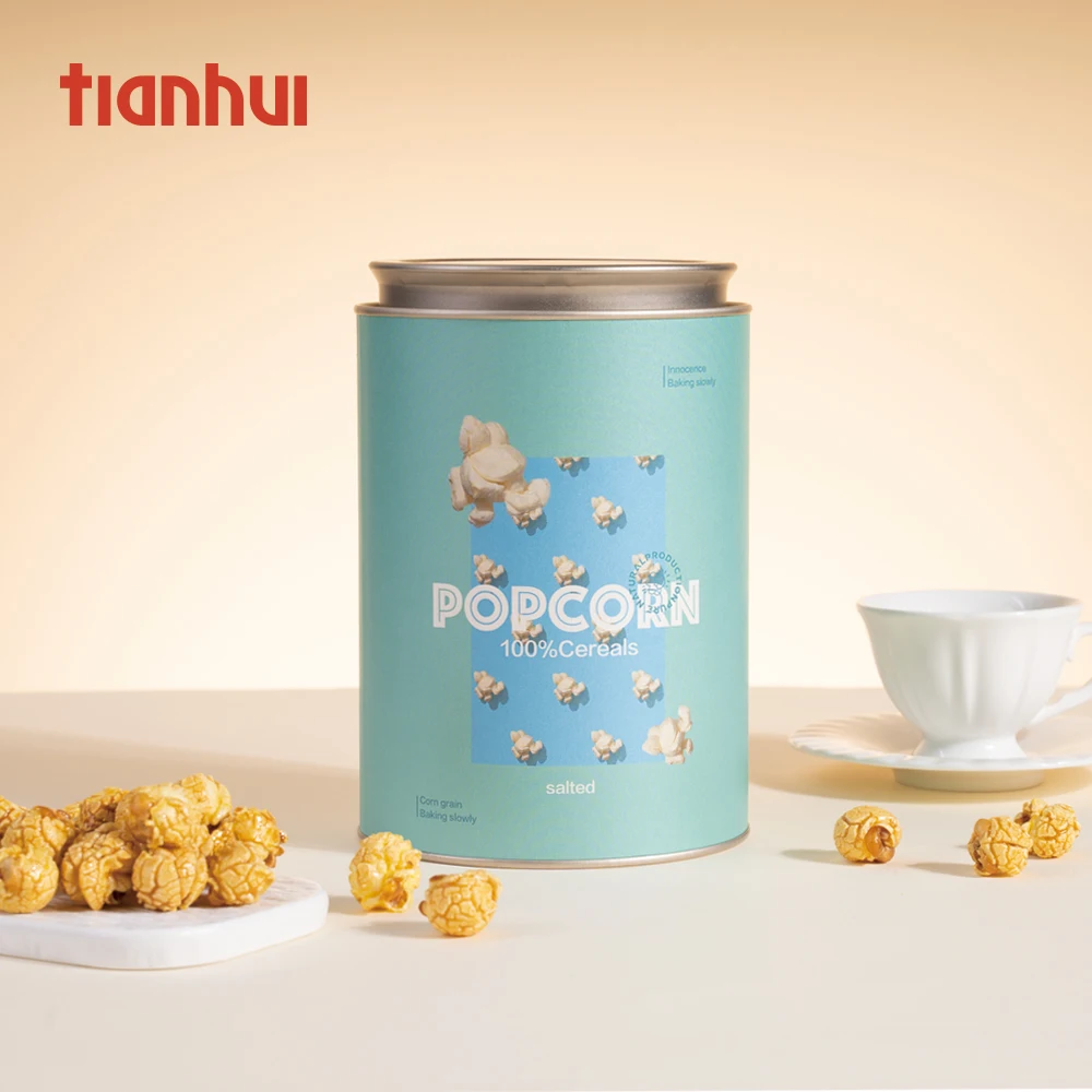 Tianhui Big Tins Custom Round Airtight Cans  with Double Lids Resealable Tins for Popcorn Cans Sweets Storage Popcorn Tins