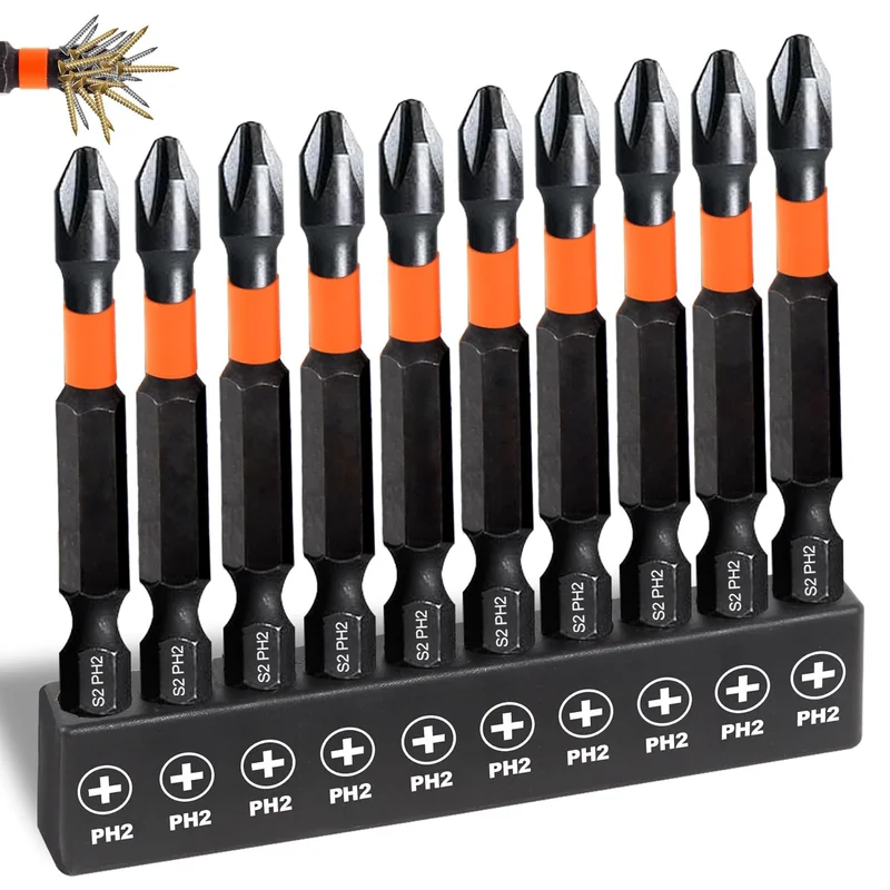 MOYOTEC 10-Pack Phillips Drive Bits #2 Impact Magnetic Premium S2 Alloy Steel Phillips Head Drill Bi