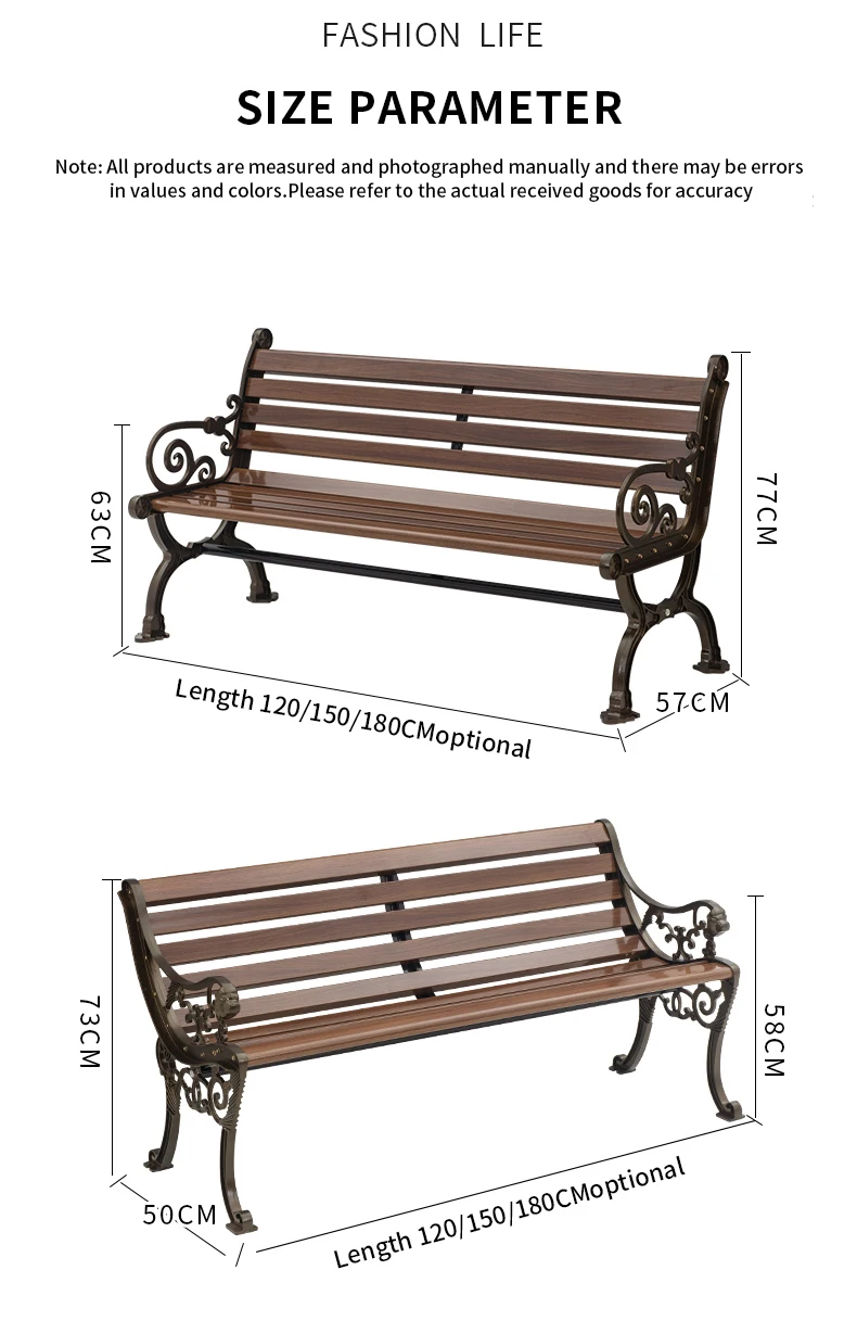 product high quality modern  traditional wave shape bench park chair zinc alloy outdoor school hotel workshop use-71