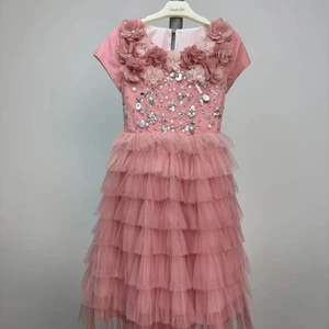 OEM Summer Casual Breathable 3D Floral Cake Dress for Kids Girls' American Style Floral Patterned Clothes Age Group Children