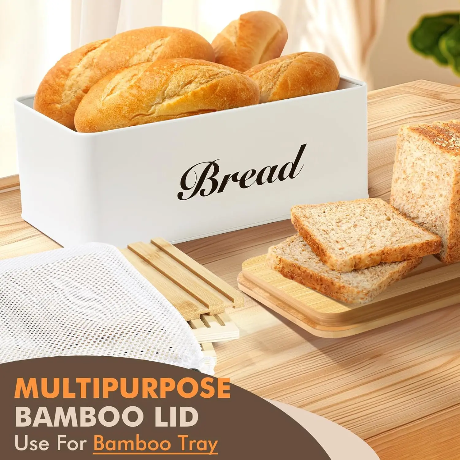 product bread slicer 3 in 1 bamboo  metal square loaf slicer with lid for homemade bread storage kitchen countertop-6