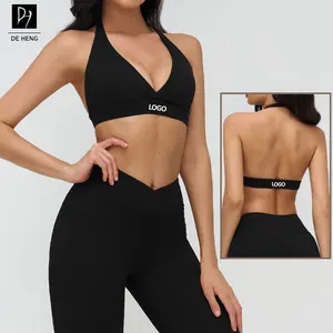 Custom Comfortable Strappy Bra Gym High Support Big Cup Bra Thin Strap Halter Backless Sports Bras Workout Women Yoga Bra