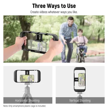 NEEWER Smartphone Video Rig Phone Video Stabilizer Grip Vlogging Cage with Cold Shoe Tripod Mount detail image