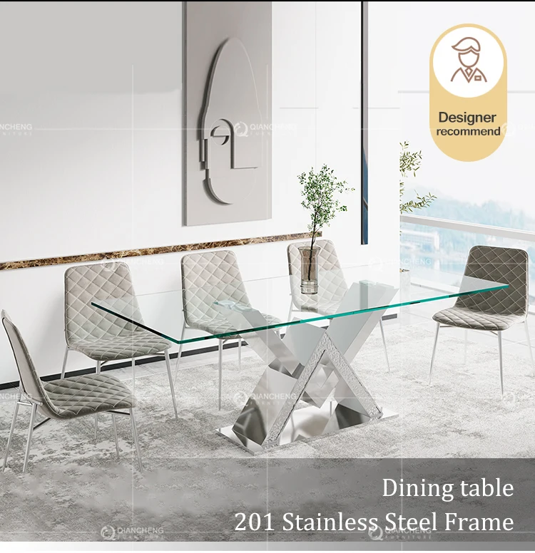 Luxury 8 Seater High Gloss Stainless Steel Dinning Room Furniture