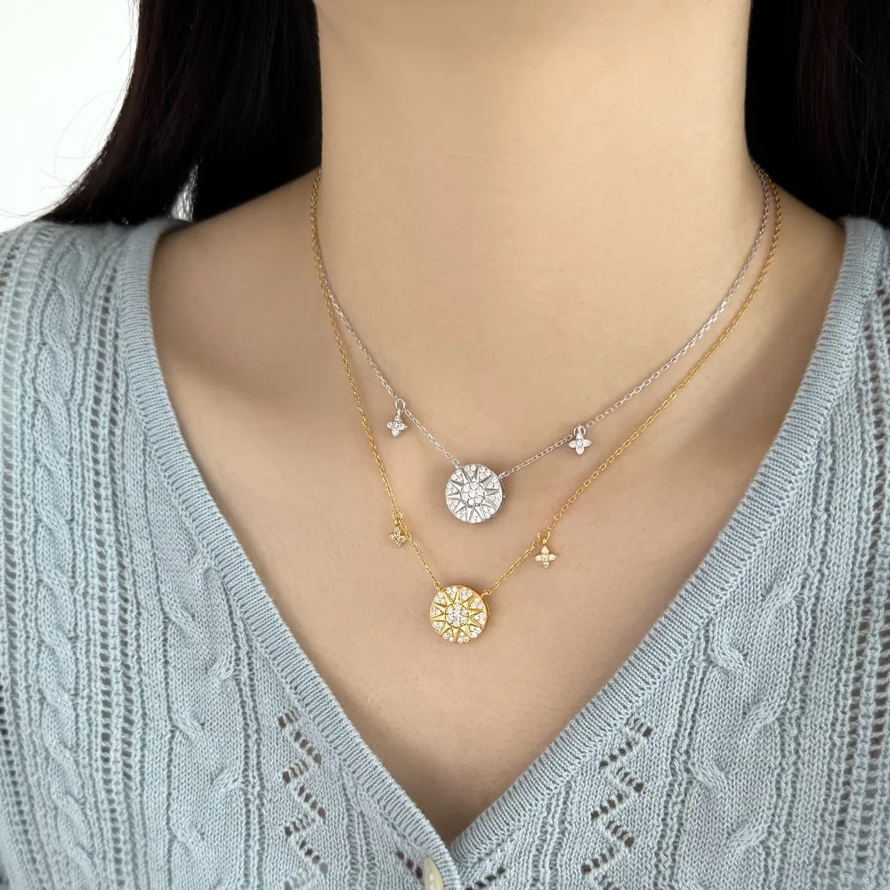 KAKODIY Exquisite Fashion 925 Sterling Silver Rhodium 18K Gold Plated 5A Zirconia Disc Octagonal Star Pendant Necklace Daily Gift detail 1