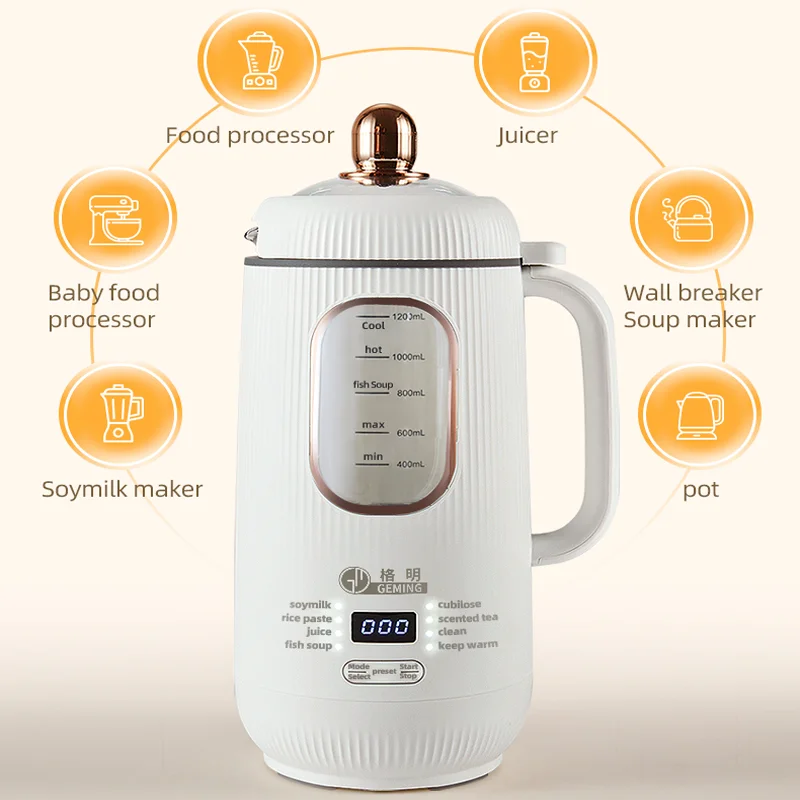 Geming Portable Electric Kitchen Soybean Milk Machine Waterproof Blender and Grinder for Household Use