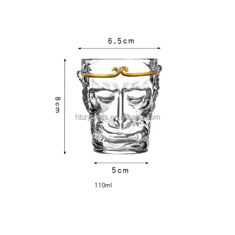 Manufacturers wholesale 110ml Transparent frosted Creative Monkey King shape glass cup factory