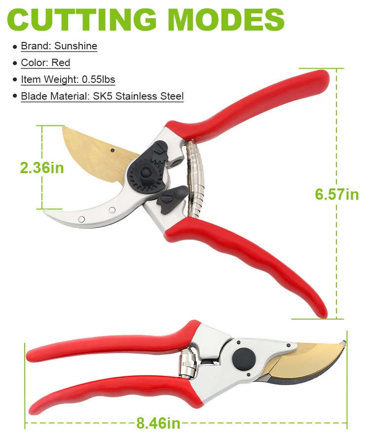 Sunshine Premium Drop Forged Aluminum Bypass Labor-saving 8'' Pruning 