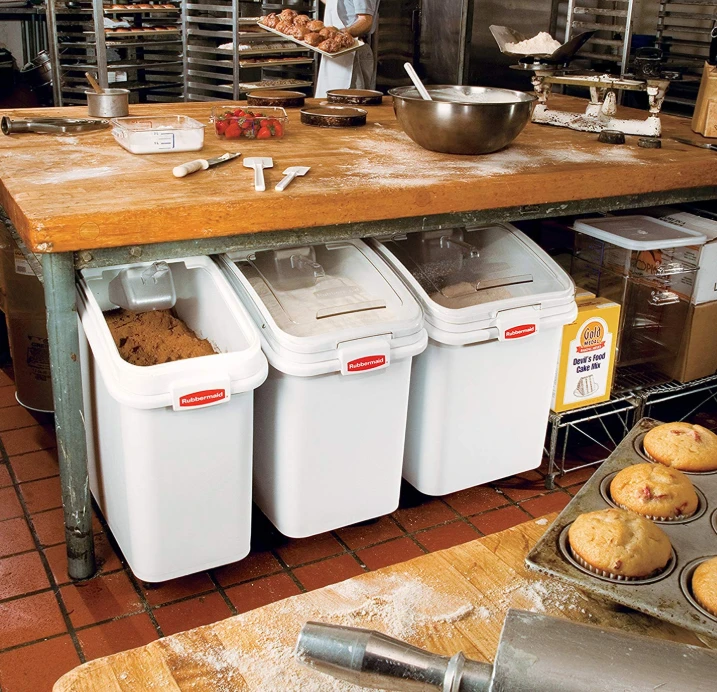 Plastic Movable  Grain Storage Container Rice Containers Flour Ingredient Bin with Caster