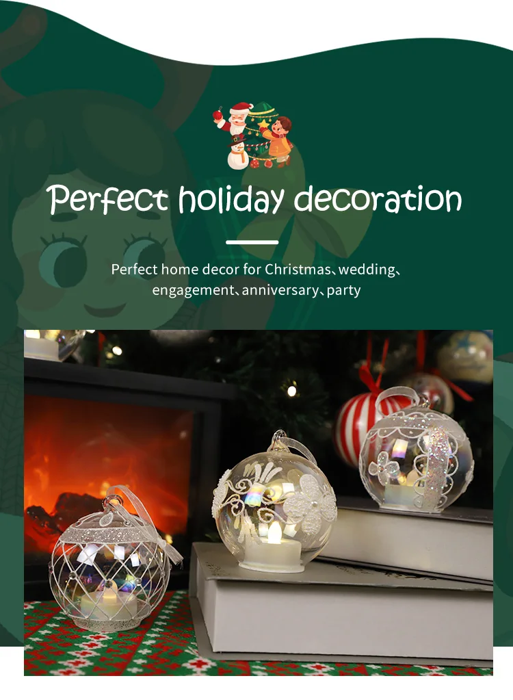 Custom 8cm Christmas Tree Glass Hanging Ball Safety Electrical Candle Lighted Up New Year Home Decorative Luxurious Pendant manufacture