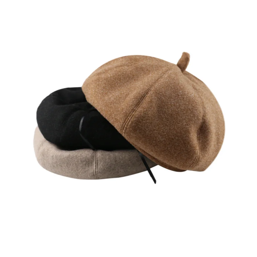 Classic Unisex Wool French Beret - Casual Plain Beanie Hat For Men, Artist Cap, Fall Winter