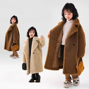 Customized Girl's Coat Children's Fur Medium to Long Teddy Style Imitation Fur One Piece Lamb Wool Cotton Coat Clothes for Kids