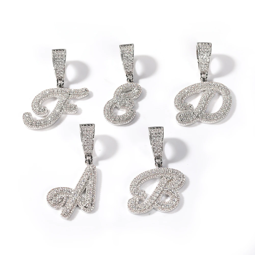 UWIN Hip Hop Promotion Iced Out Brush Cursive Letter Capital Initial Pendant Necklace Hip Hop Rapper Alphabet Pendant Jewelry