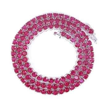XingGuang Tennis Chain Fine Jewelry 3mm 4mm 5mm Width Ruby Necklace 925 Solid Silver Ruby Red Corundum Tennis Chain/Bracelet