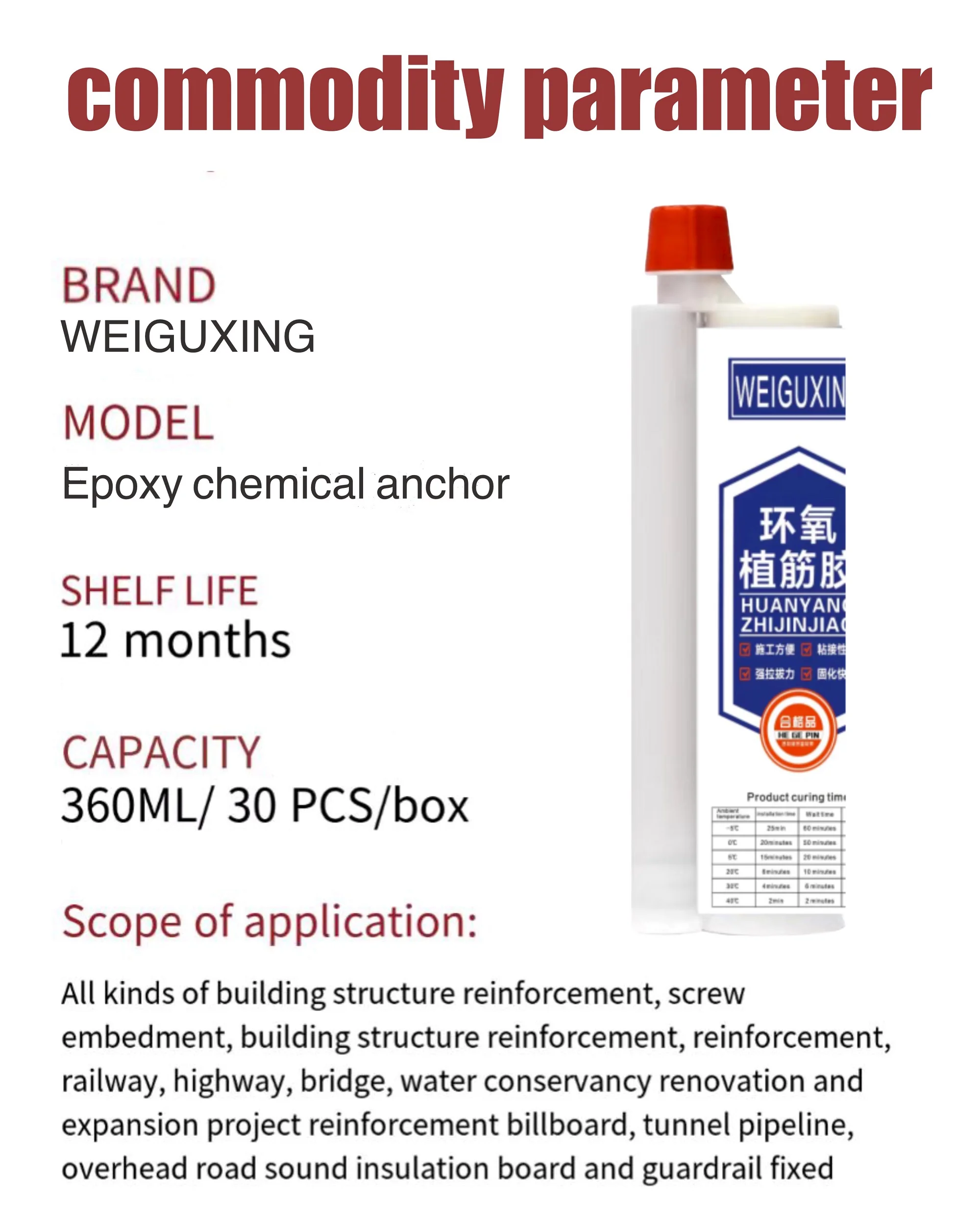 AB Adhesive Glue Liquid Glass Epoxy Resin Stress Resistant Concrete Anchor Chemical for Construction