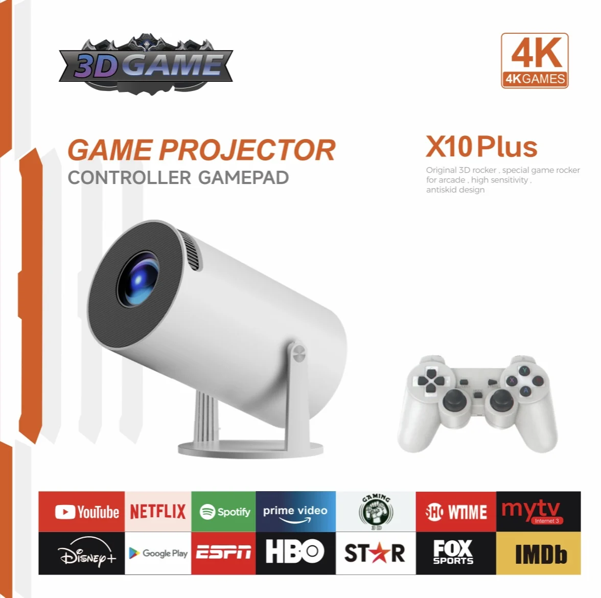 X10 Plus Game Projector - 64GB Retro Console with 10000 Games, 4K