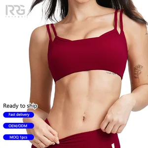 Roregal Nude Feel Thin Double Straps Yoga Sports Bra with Removable Pads for Gym Workout