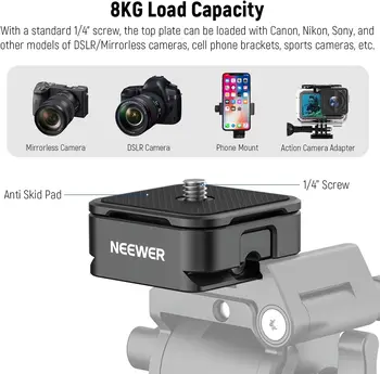 NEEWER Arca Type Quick Release Plate Kit, Four Side Slot Compatible with Arca Swiss Camera Mount Adapter with 1/4 3/8" Threads product image