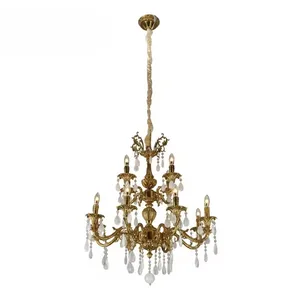 European Brass Pendant Lights for Luxury Living Room Antique Design Hotel Banquet Hall High-Quality Crystal Chandelier