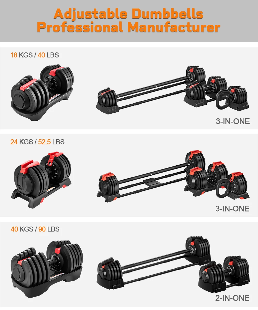 2023 All new 3 in 1 adjustable dumbbell 5-52.5 24 kg 2 kg increment barbell  & kettelbell| Alibaba.com