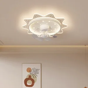 Modern Creative Three Color Dimmable LED Ceiling Fan Light with Remote Control DC Iron Motor for Bedroom and Children's Room