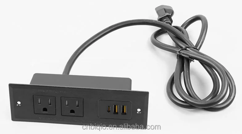 Biqio Flush Mount Desk - Hidden Power Strip with USB Chargers