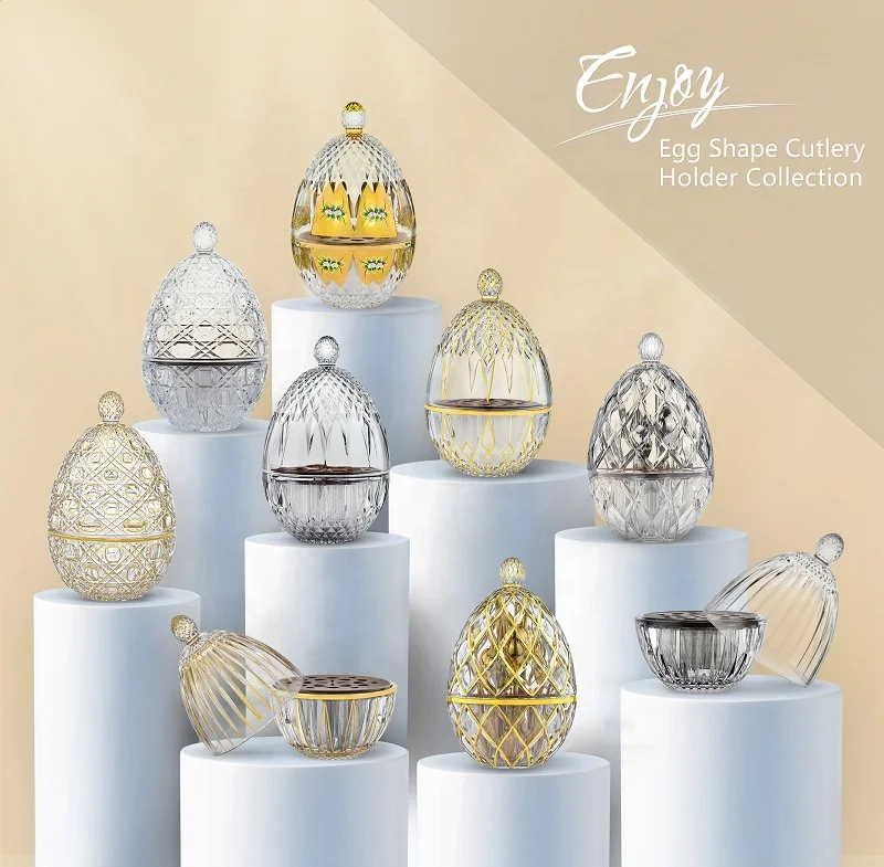 Luxury Vertical Stripe Design Dinosaur Egg Shape Kitchen Utensil Holder Cutlery Glass Storage Box