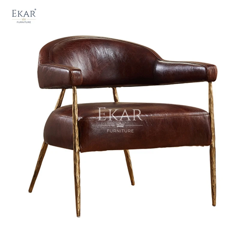 New forged retro copper iron frame full leather living room leisure chair living room furniture