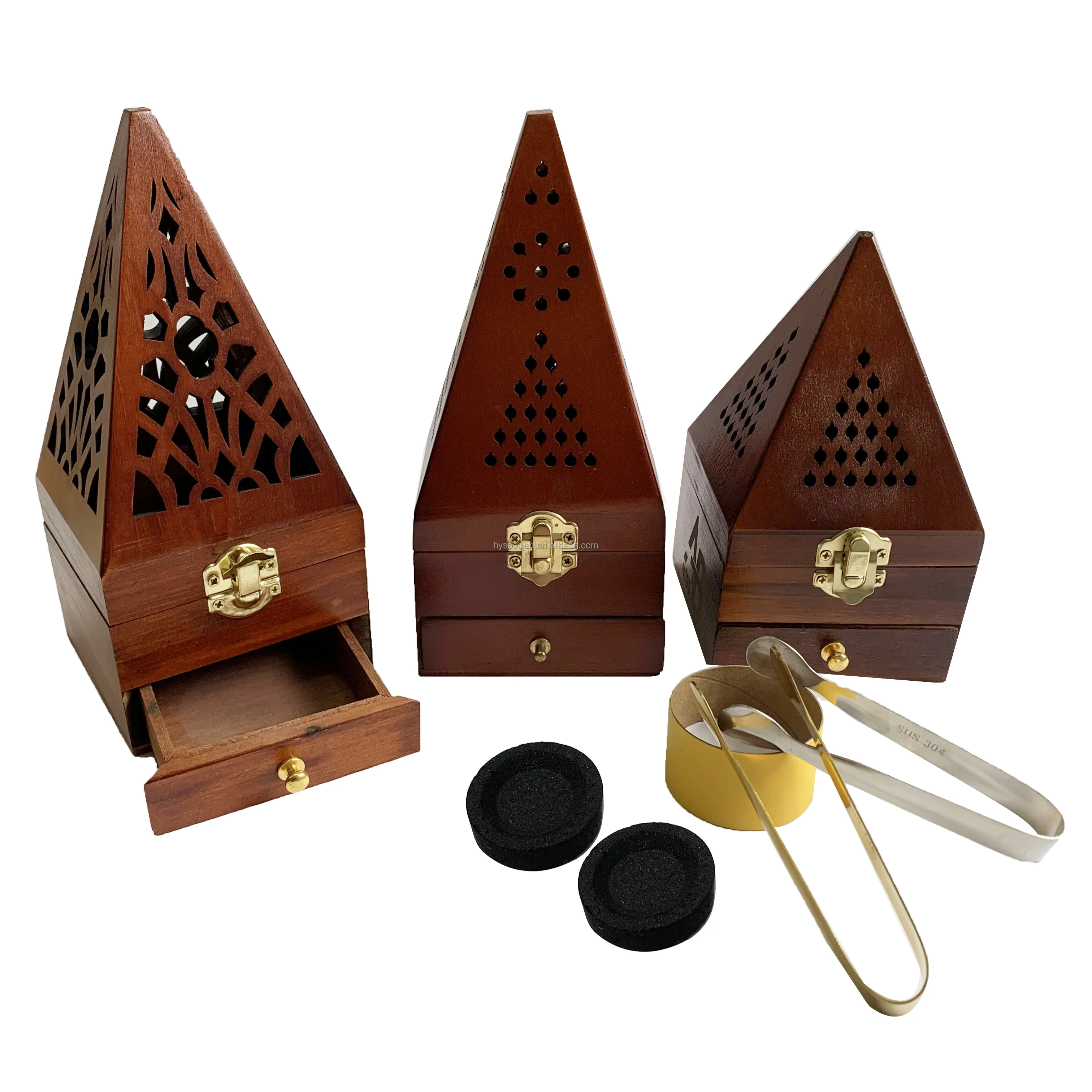 Pyramid Arabic Style Wooden Incense Burner Holder Custom Logo Wooden