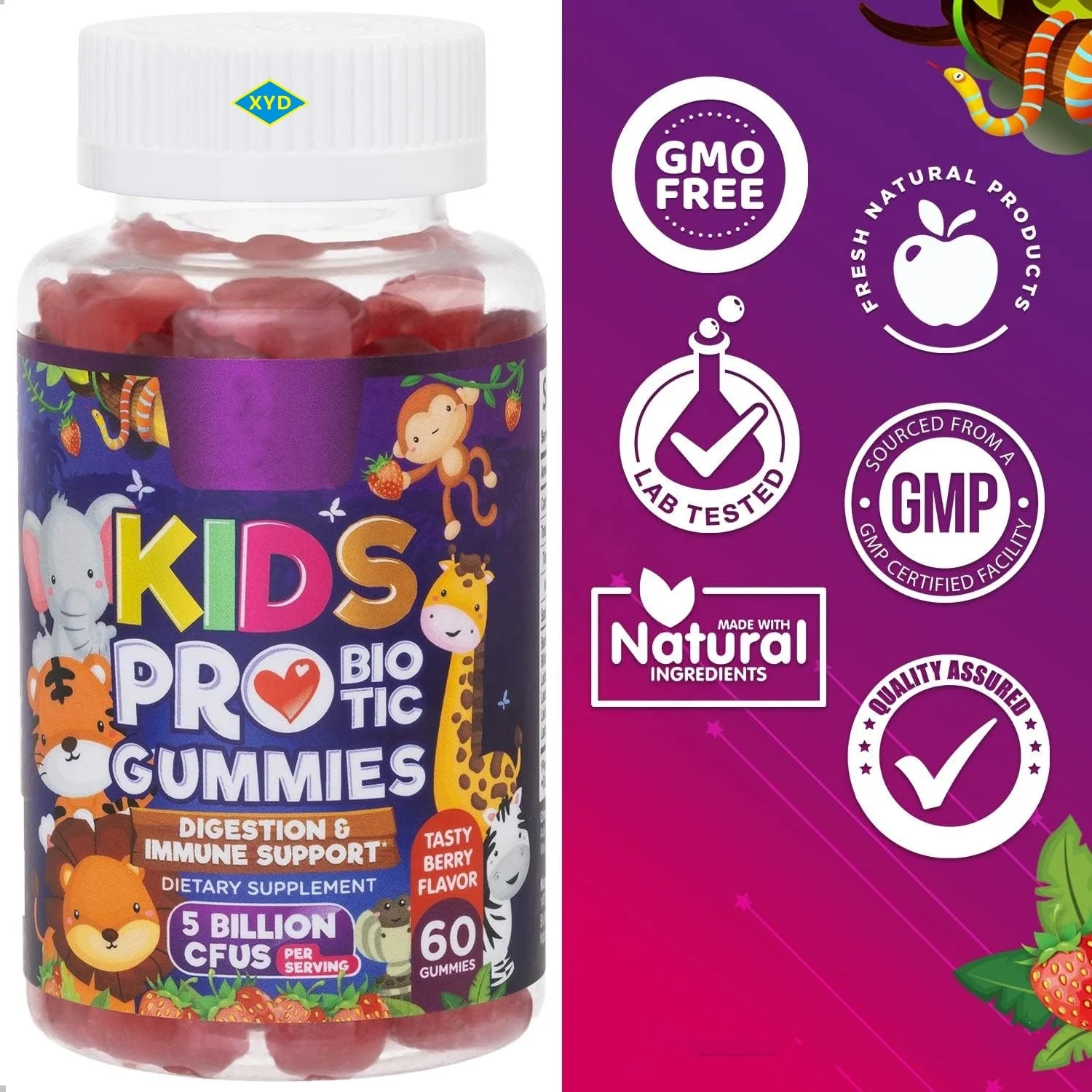 OEM Private Label Immune Support and Digestion Sugar Free Hard for Kids Probiotic Children's Probiotics Gummies