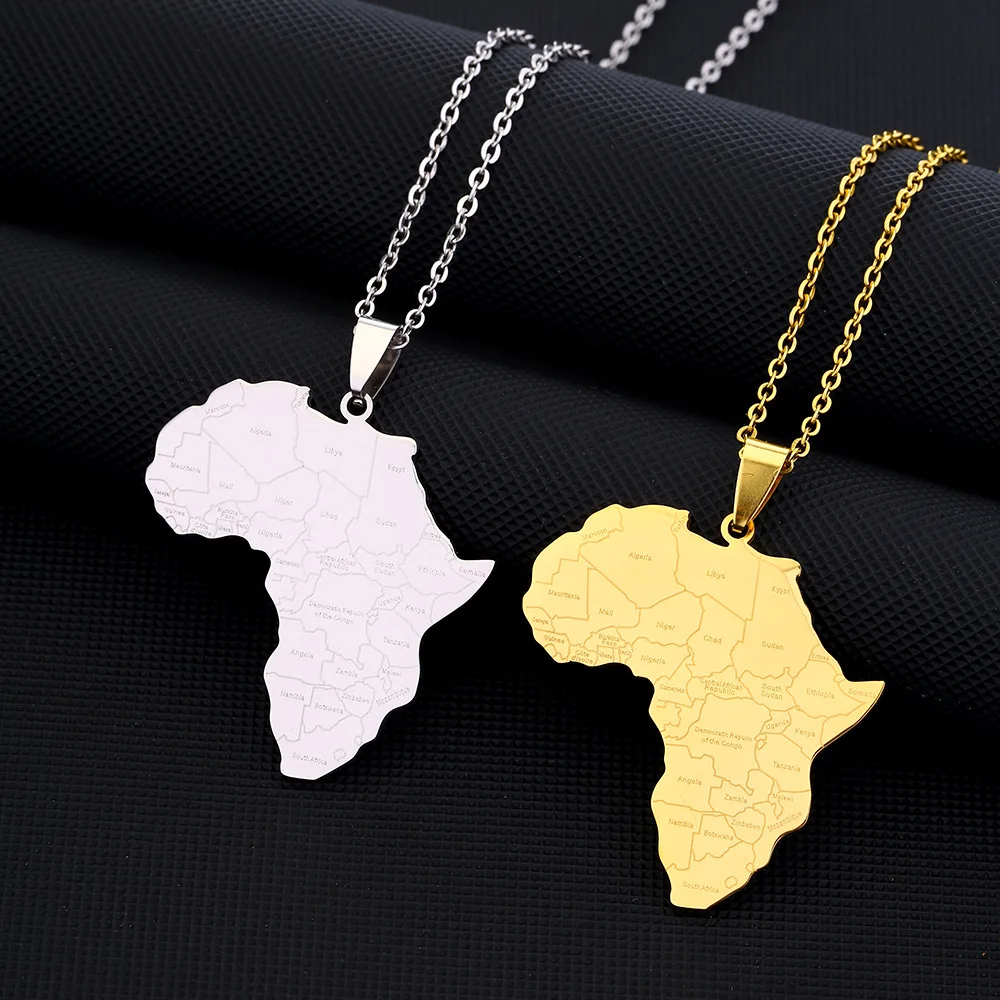 Africa Map Pendant Necklace – Stainless Steel, Unisex, Gift Ready In Velvet Bag