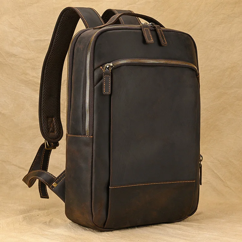 LUUFAN Echt leren rugzak mannen casual dagrugzak vintage 14 laptop