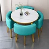 Sky blue leather imitation stone pattern table gold rack