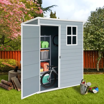 Durable 5 x 3 FT Resin Outdoor Storage Shed Grey Utility Tool Shed with Easily Assembled Metal Frame Sheds Storage Outdoor House