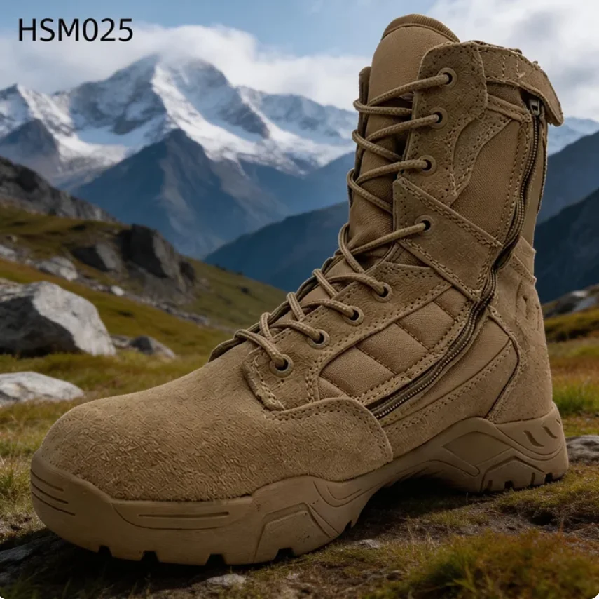 ZYF,Plateau Training Rip Stop Nylon Fabric Black/Tan Combat Boots Side Curved Zipper Design Marching Boots for Sale HSM025