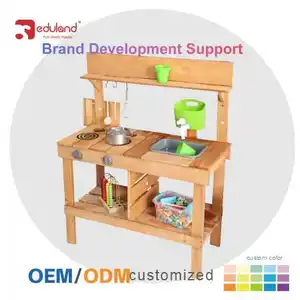 Kids Durable Wooden Outdoor Play Mud Kitchen With Running Water