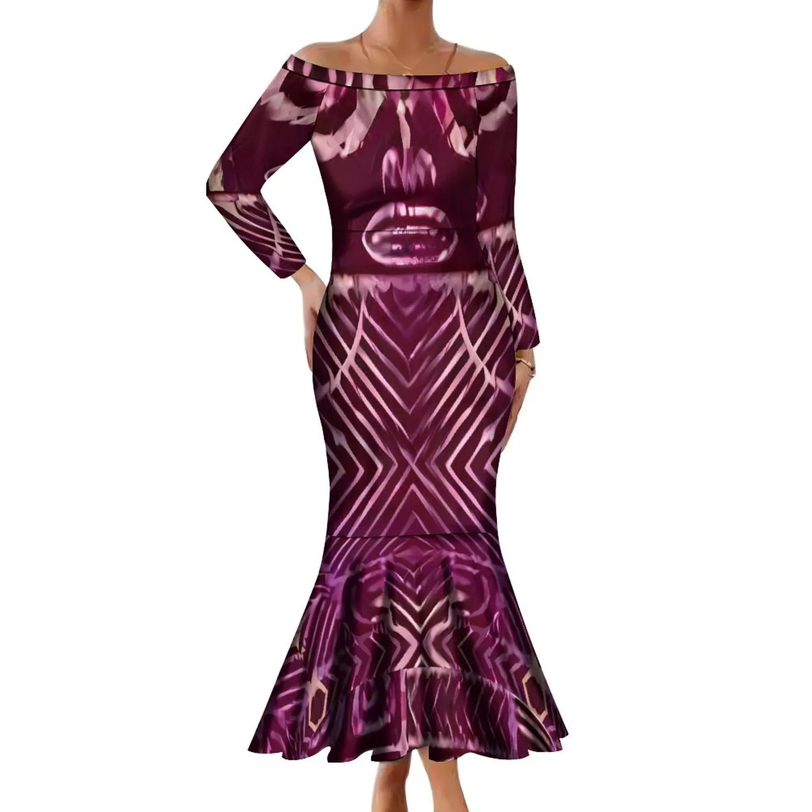 Long Sleeve Cocktail Dress ENLACHIC Polynesian Tribal Print Dress - Off Shoulder Bodycon Party Dress Plus Size Evening Gown Long Sleeve Cocktail Dress ENLACHIC Polynesian Tribal Print Dress - Off Shoulder Bodycon Party Dress Plus Size Evening Gown