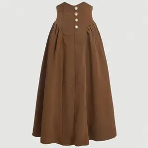 Academic Style Women's Long Large A-Line Skirt Pear Shape High Waist with Button Decoration Light Luxury Casual Look for Autumn