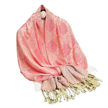 New Arrival Summer Pashmina Scarf Soft Polyester Jacquard with Islamic Design for Hijab Shawl for Women