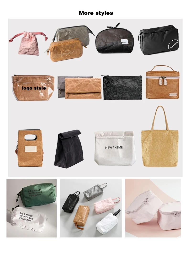 Wholesale Custom Travel Artist Private Label Brown Small Washable Tyvek DuPont Kraft Paper Cosmetic Bag