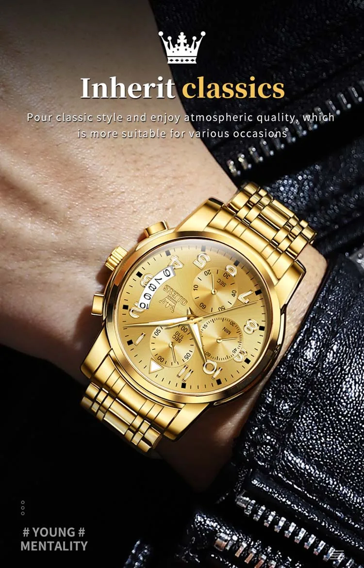 OLEVS 2879 Elegant Man Quartz Watch Stainless Steel Strap Water Resistant  Small Dials Luminous Chronograph Business Wrist Watch
