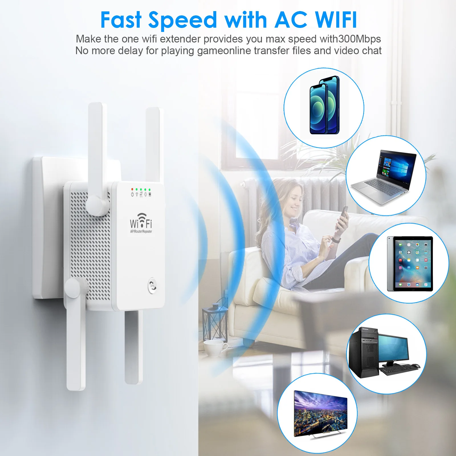 OEM logo 300M WiFi Extender Route Dual Band WiFi Repeater Amplifier WiFi Signal Booster for Home Easy Network