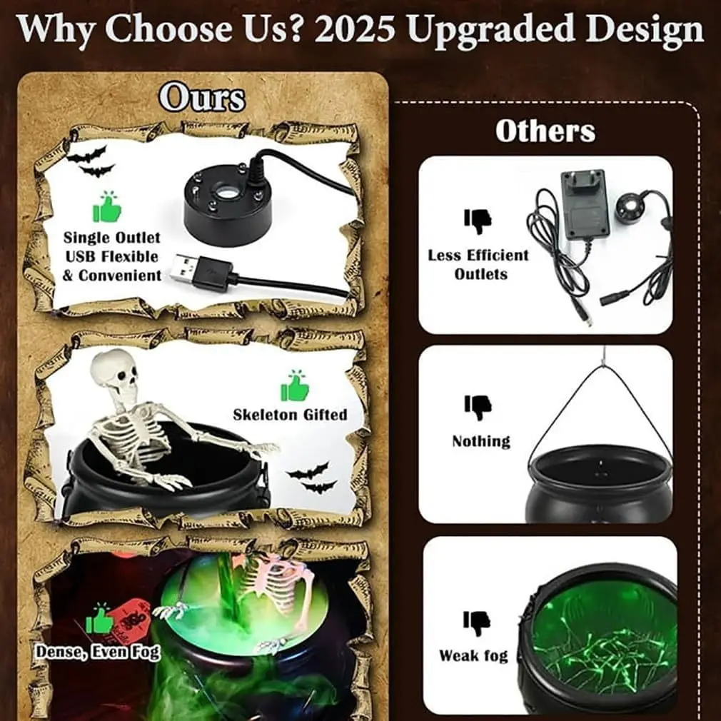 2025 New Arrival Halloween Cauldron Decor with Magic Floating Potion Bottles and Diffuser for Festive Halloween Decorations