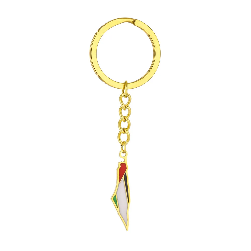 Manufacturer Personalized Custom Palestine Flag Keychains Metal Enamel Keyrings Newly Tourist Souvenirs Map Flag Keychain