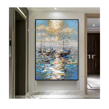 Wholesale Home Decor Modern Abstract Sea boat Wall Art Canvas 3 dTexture Thick pigment Hand Made Oil Painting