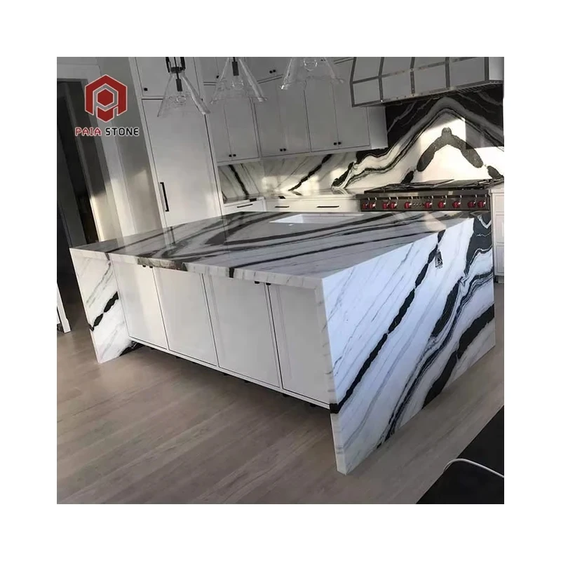 Supplier's Modern Design Polished Quartz Kitchen Countertop Custom Panda White Marble Stone Island for Hotels on Sale